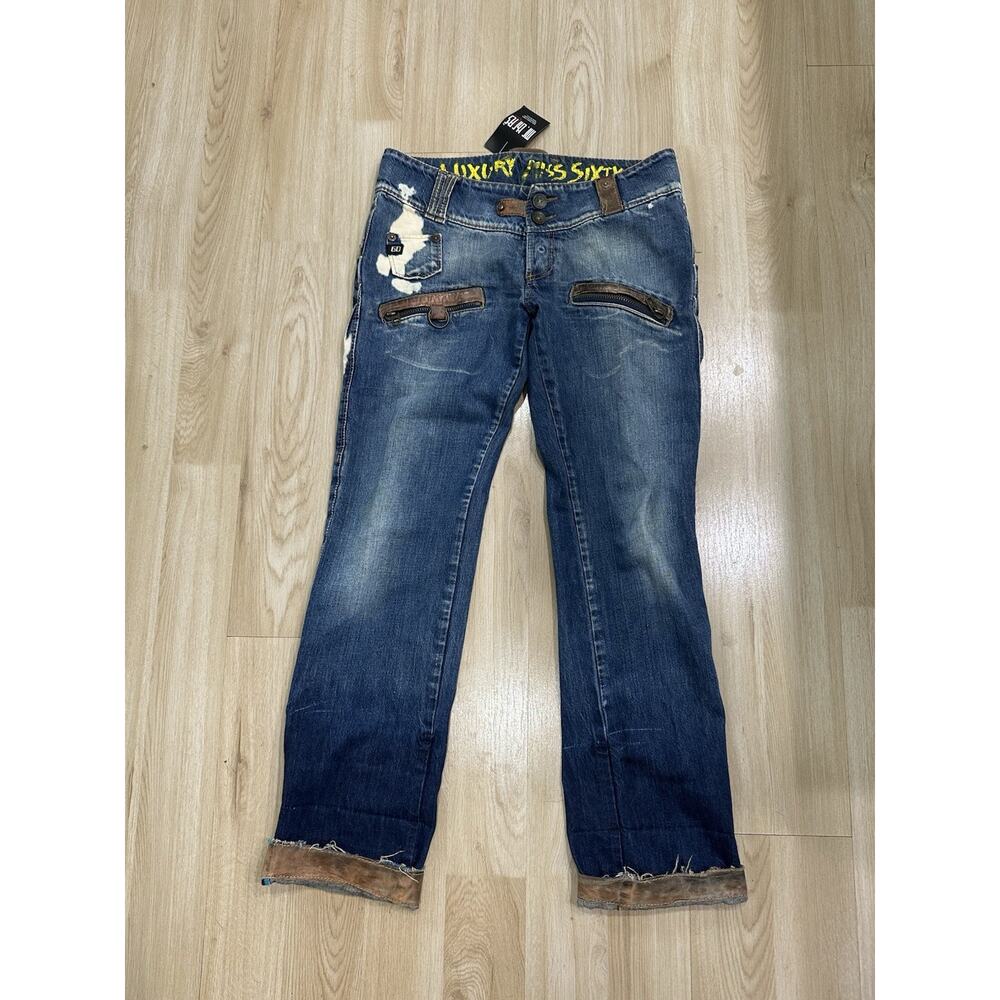Vintage Y2K Miss Sixty Jeans! Unique Design Rare Find Leather Zip Size 29